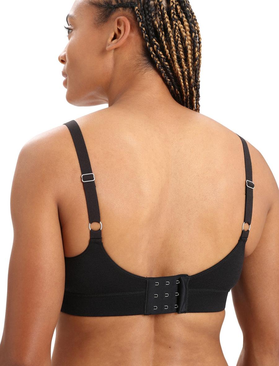 Black Icebreaker Merino Queens Clasp Bra Women's One Piece & Sets | AU 1734BEXC